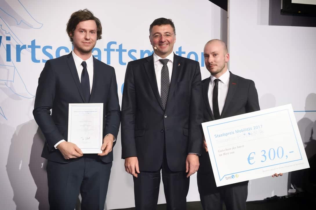 Von links nach rechts: Manuel Gerstenbrand, Jörg Leichtfried, Bundesminister für Verkehr, Innovation und Technologie und Reinhard Puffing.