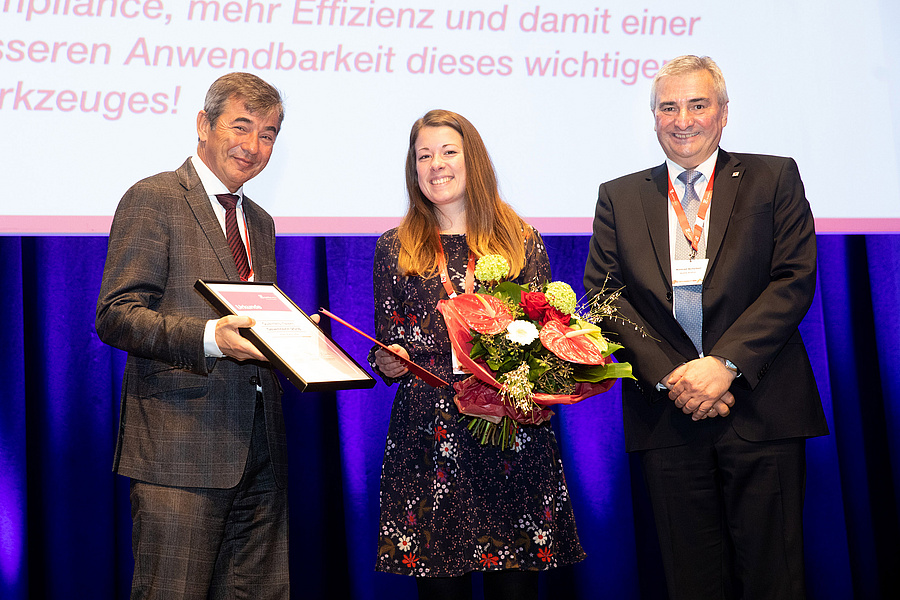 Peter Neumann, Präsident ÖVQ, Karin Kiefel, Qualitäts-Talent 2018, Konrad Scheiber, CEO Quality Austria.